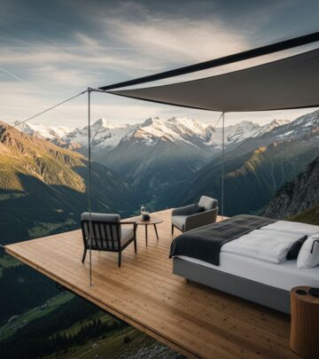 Discover the thrill of sleeping under the stars in luxury beds with panoramic Alpine views—no walls, no roof, just pure nature immersion.