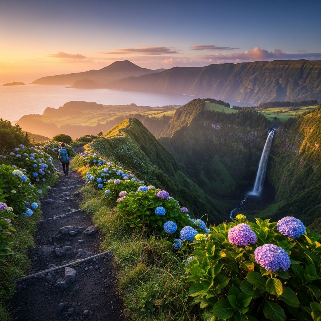 Discover the top hiking adventures across all nine Azores islands, from volcanic summits to lush waterfalls and coastal cliffs.